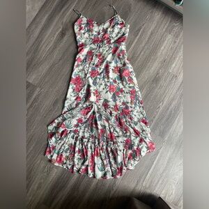 Nanette Lepore Red and Green floral ruffle Asymmetrical summer Dress